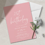 Invitation Rosé Duché | Simple mignonne fille 21e anniversair<br><div class="desc">Invitations de fête de 21e anniversaire pour femmes rose vif avec texte "21e anniversaire" en écriture manuscrite. Police blanche sur un arrière - plan rose doux. Simple,  joli et moderne.</div>