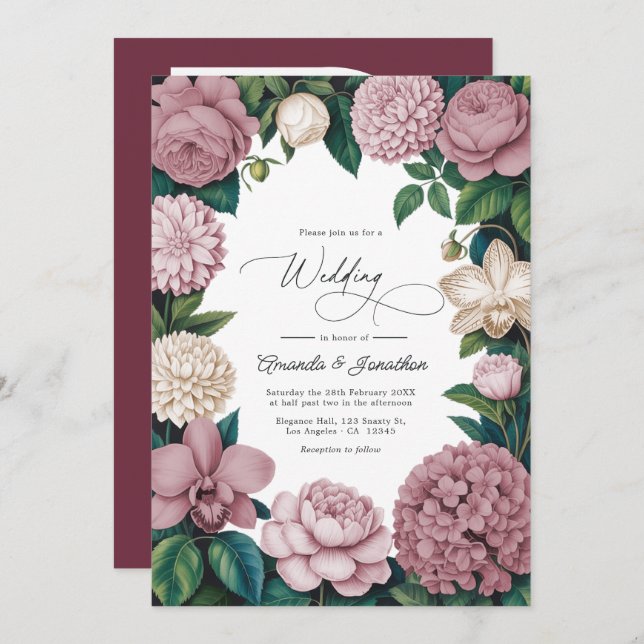 Invitation Rose Dust, Silk Blush & Porcelain Cream Wedding (Devant / Derrière)