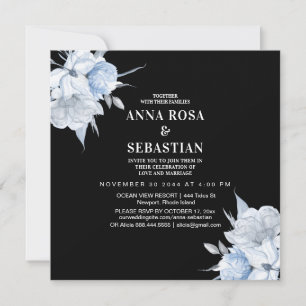 Invitation *~* Rose Dusty Blue Floral AR15 MARIAGE RSVP +