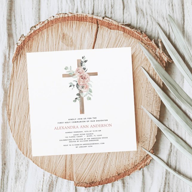 Invitation Rose Dusty de la première fille de la Communion (Créateur téléchargé)