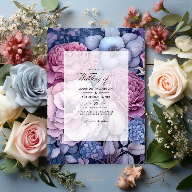Invitation Rose Dusty, Dusty Blue et Silver Floral Mariage (Créateur téléchargé)