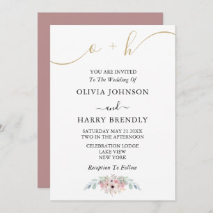 Invitation Rose Dusty Gold Rustic Eucalyptus Mariage Invitati