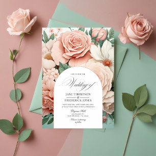 Invitation Rose Dusty, Mint Green et Blush Floral Mariage