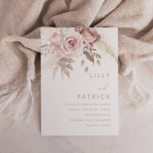 Invitation Rose Dusty moderne et Mariage Rose Blush