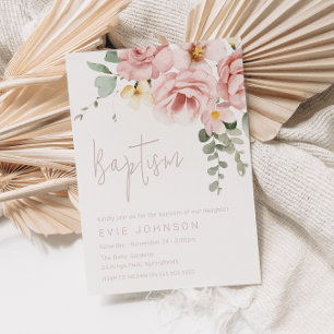 Invitation Rose Dusty & Sage Floral Baptême
