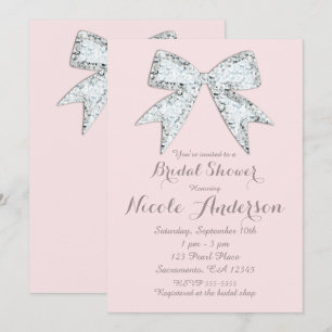 Invitation Rose Éclat Diamant Luxe Nœud Glamour Baby Shower M