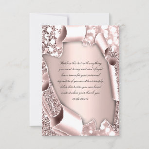 Invitation Rose Effet Paillettes 3D Cadre Initiales Élégant