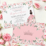 Invitation Rose Égayant Fleurs Quinceanera<br><div class="desc">Carton d'invitation Quinceañera Fleurs Aquarelle Rose Couronne. Ce modèle horizontal unique présente de charmantes roses et fleurs rose blush aquarelles mélangées à des feuilles et du feuillage verts, créant un thème fantaisiste et élégant pour votre célébration de Quinceañera. Une variété de teintes roses et vertes ajoute une sensation douce et...</div>