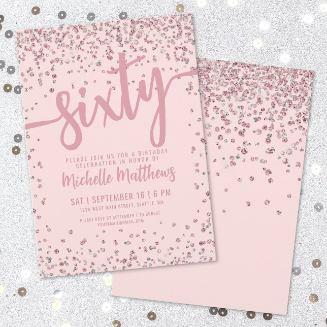 Invitation Rose Élégant 60e Anniversaire (Elegant Blush Pink 60th Birthday Invitation)