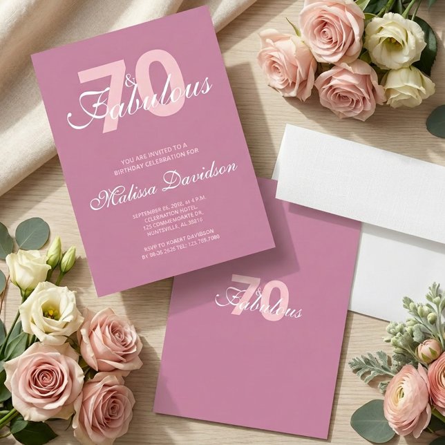 Invitation Rose Élégant 70 et Anniversaire Fabuleux (Elegant Pink 70 and Fabulous Birthday Invitation)
