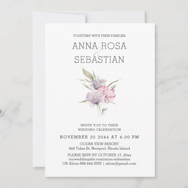 Invitation *~* Rose élégant AR15 PINK Floral Mariage RSVP (Devant)