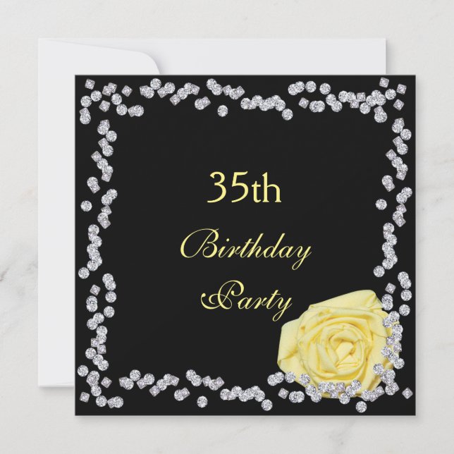 Invitation Rose Élégant & Diamants 35e Anniversaire (Devant)