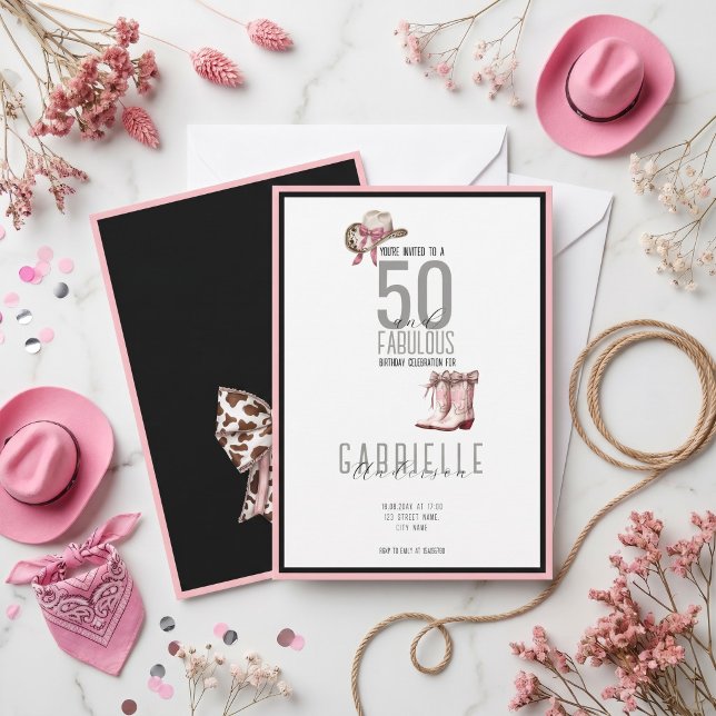 Invitation Rose Élégante 50 et Fabulux Anniversaire (Créateur téléchargé)