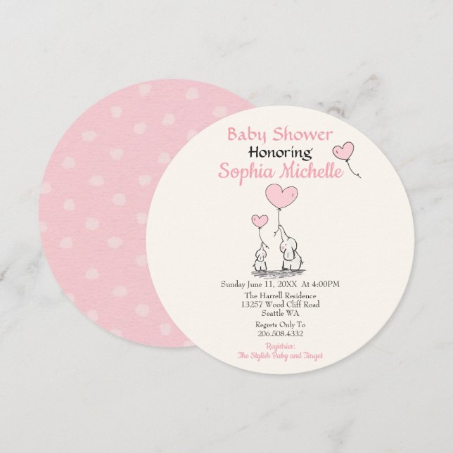 Invitation rose élégante de baby shower de bébé (Devant / Derrière)