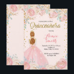 Invitation rose élégante de Quinceanera d'or<br><div class="desc">Invitation rose élégante de Quinceanera d'or</div>