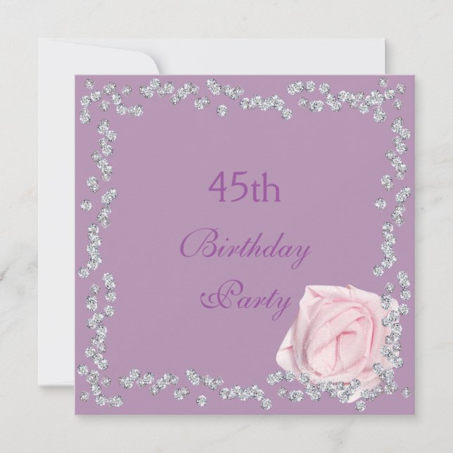 Invitation Rose Élégante & Diamants 45e Anniversaire (Devant)