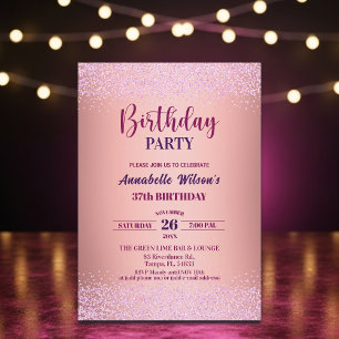 Invitation Rose Élégante Paillettes Métallisé Rose 37e Annive