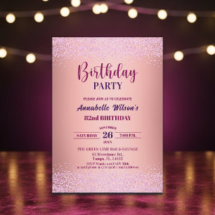 Invitation Rose Élégante Paillettes Métallisé Rose 82e Annive