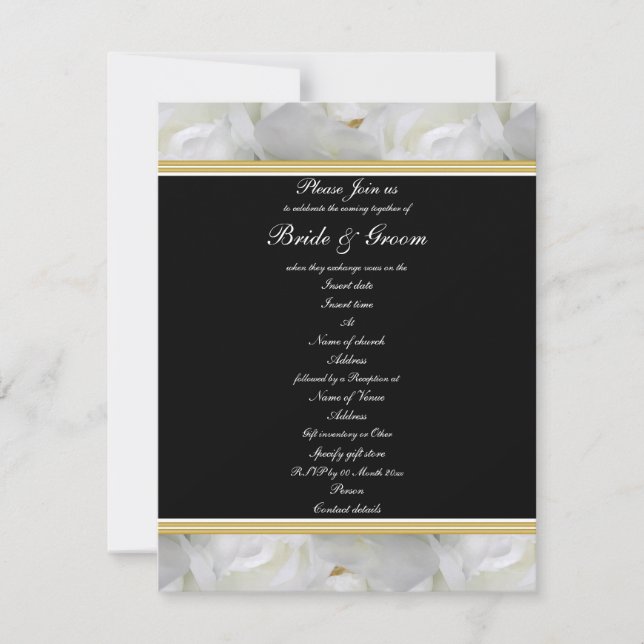 Invitation Rose élégante pour mariage noir blanc or (Devant)