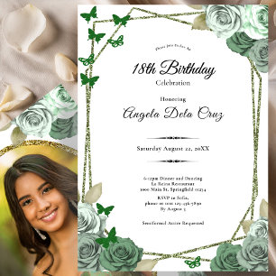 Invitation Rose Élégante Vert Sauge 18ème Anniversaire Début