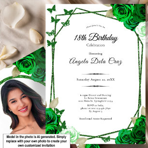 Invitation Rose émeraude élégante pour les 18 ans débutante