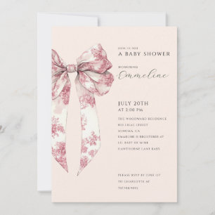Invitation Rose Émouvant Toile Nœud Baby Shower