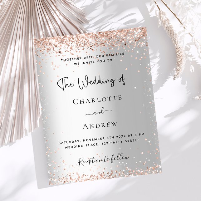 Invitation Rose en argent mariage élégant (Créateur téléchargé)