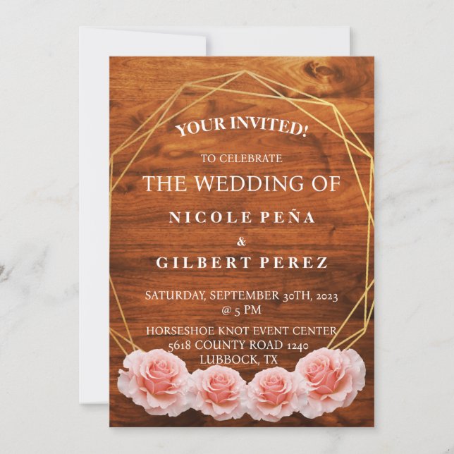 Invitation Rose en Bois (Devant)