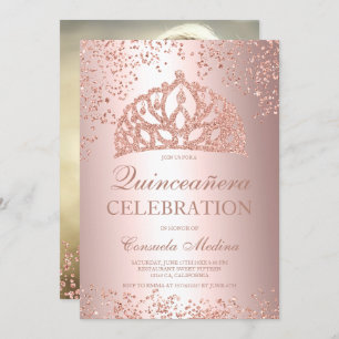 Invitation Rose en feuille de parties scintillant d'or photo 