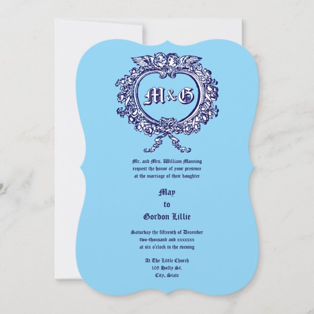 Invitation Rose en forme de coeur Cartouche & Cherub Couple (Devant)