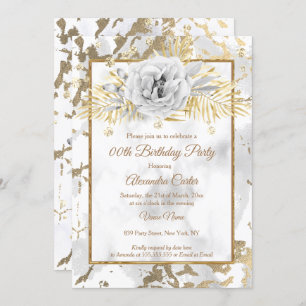 Invitation Rose en marbre blanc or Floral Anniversaire
