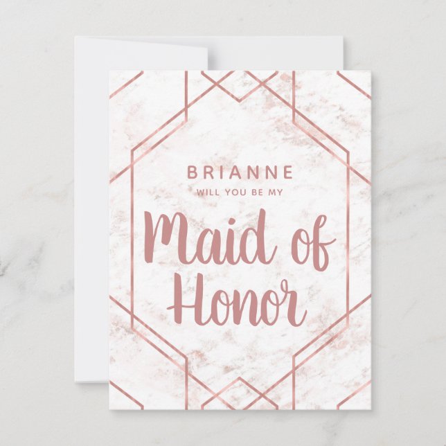 Invitation Rose en marbre blush Gold Maid of Honor Propositio (Devant)