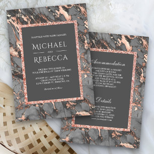 Invitation Rose en marbre gris acier Or tout en un Mariage