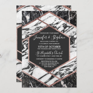 Invitation Rose en marbre moderne Gold Trier Mariage Hexagon