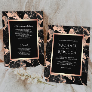 Invitation Rose en marbre noir de charbon de bois Or tout en