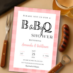 Invitation Rose En vichy Plaid BBQ Bébé Couples Douche