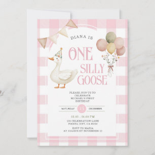 Invitation ROSE En vichy une oie sotte bémol ballon d'anniver