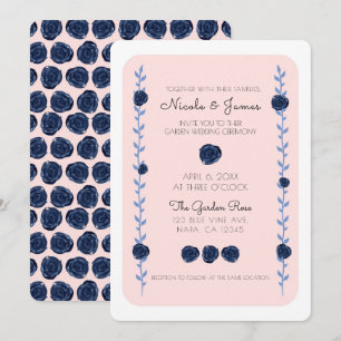 Invitation Rose en vignes aquarelle bleu rose mariage cottage