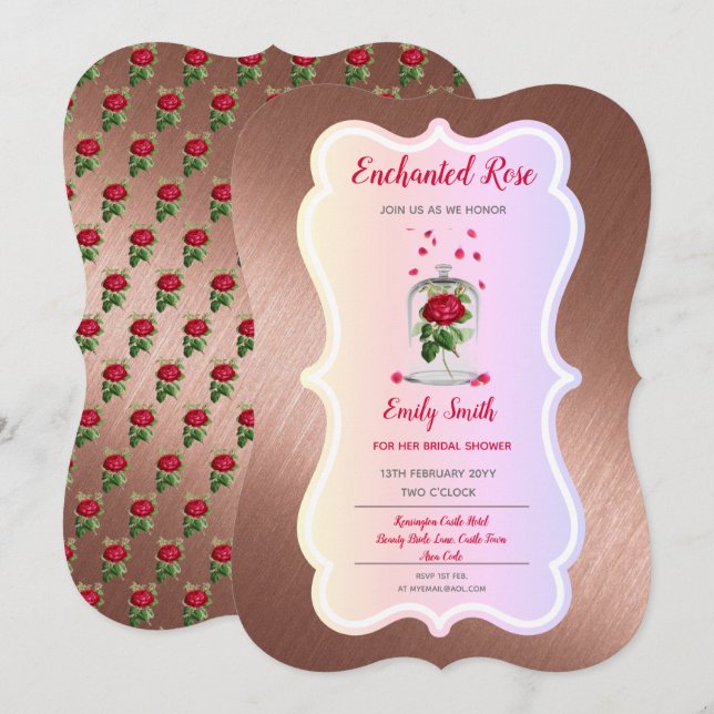 Invitation ROSE ENCHANTÉE Princesse Fée Mariage Enterrement d (Devant / Derrière)