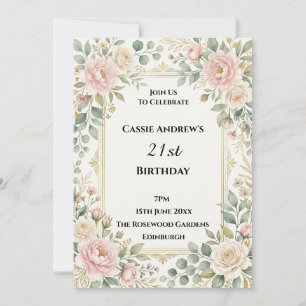Invitation Rose Épanoui Milestone Fête d'Anniversaire