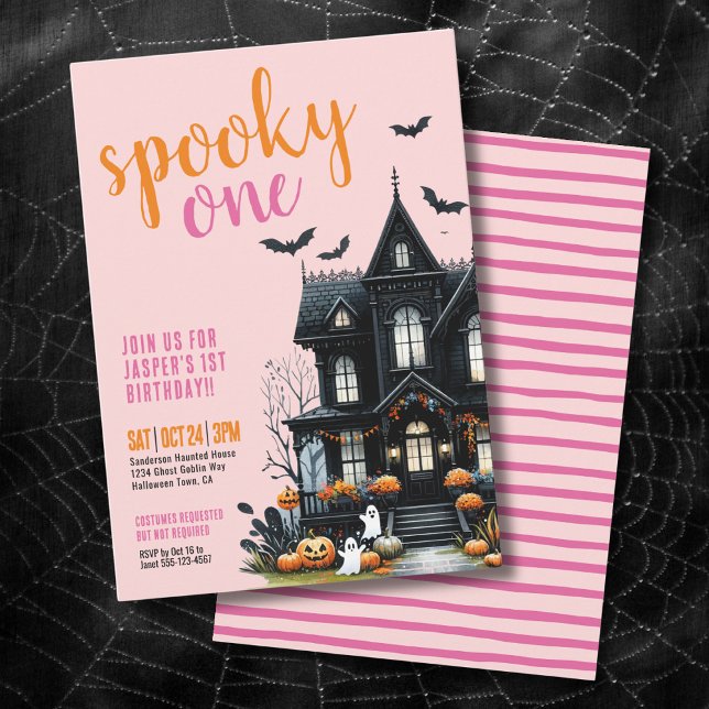 Invitation Rose épouvantable Un Halloween 1er Anniversaire (Pink Spooky One Halloween 1st Birthday Invitation)