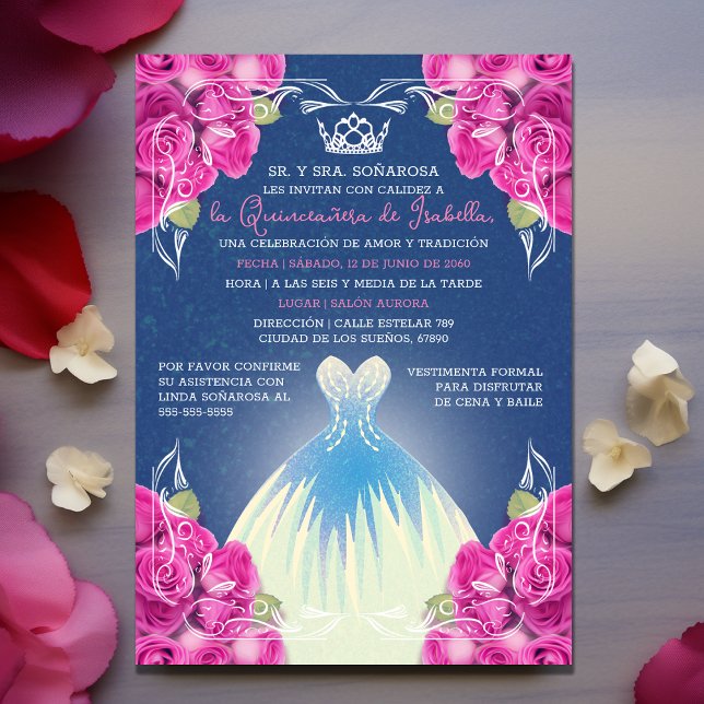 INVITATION ROSE ESPAGNOLE ET QUINCEAÑERA BLEU | (SPANISH PINK & BLUE QUINCEAÑERA | INVITATION)