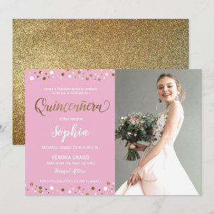 Invitation Rose et anniversaire de Quinceanera de confettis