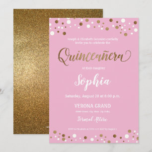 Invitation Rose et anniversaire de Quinceanera de confettis