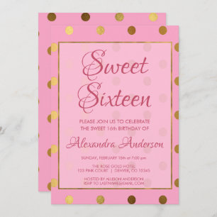 Invitation Rose et anniversaire du bonbon 16 à point de Polk