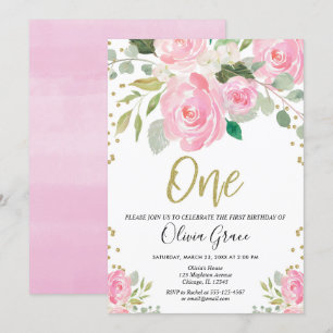 Invitation rose et anniversaire floral de fille de ęr