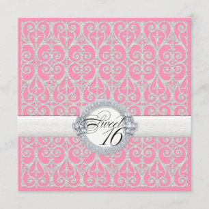 Invitation Rose et argent, diamants et dentelle, sweet