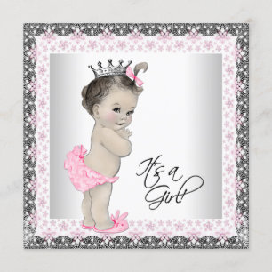 Invitation Rose et Argent Princesse Baby Girl Douche