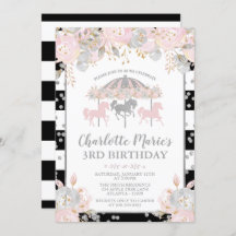 Invitation rose et argentée de carrousel