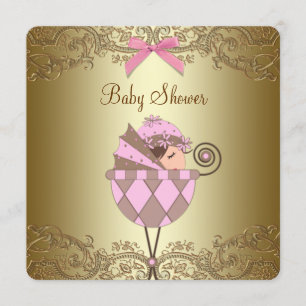 Invitation Rose et baby shower de fille de dentelle d'or